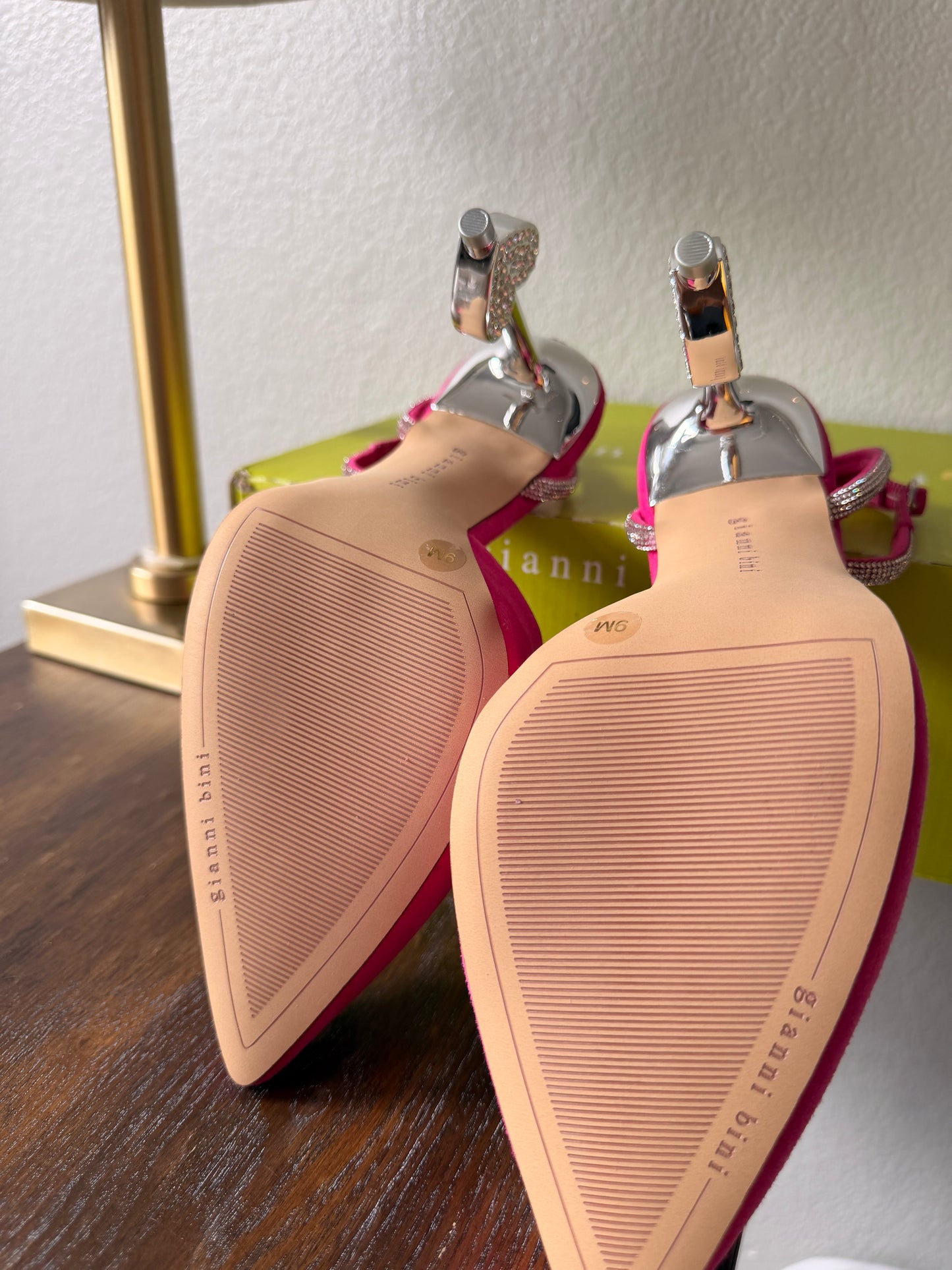 Gianni Bini Crystal Heart Heels – Fuchsia Suede with Sculptural Heel (US 9)